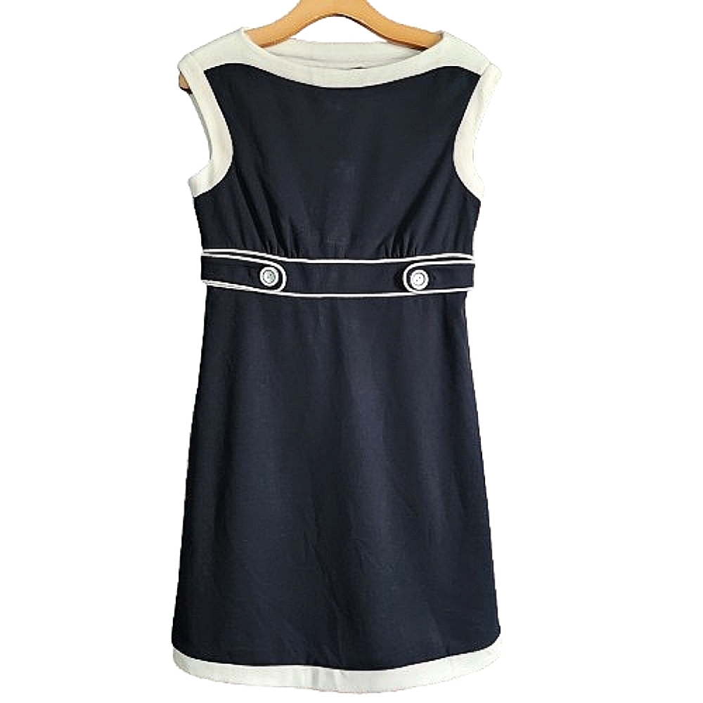 NWT Womens 8P Spense Petite Black & Cream Sleeveless Retro Stretch Dress